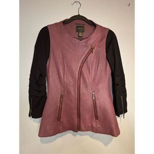 AS by DF Women’s Full Zip Lined Soft Leather‎ Jacket Purple Black Size Small